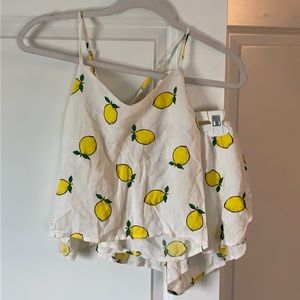 Forever 21 Lemon Printed Pajama Two Piece Size XS